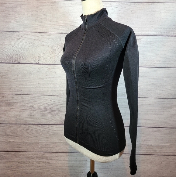 𝅺ATHLETIC Fitted Full Zip Thumb Hole Sleeve Jacket Black - Picture 5 of 7